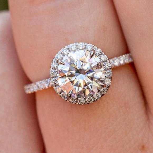 Diamond Ring Brilliant Halo Cut 2 ct. CZ Engagement Band Synthetic NWT SZ 10 - Picture 10 of 13